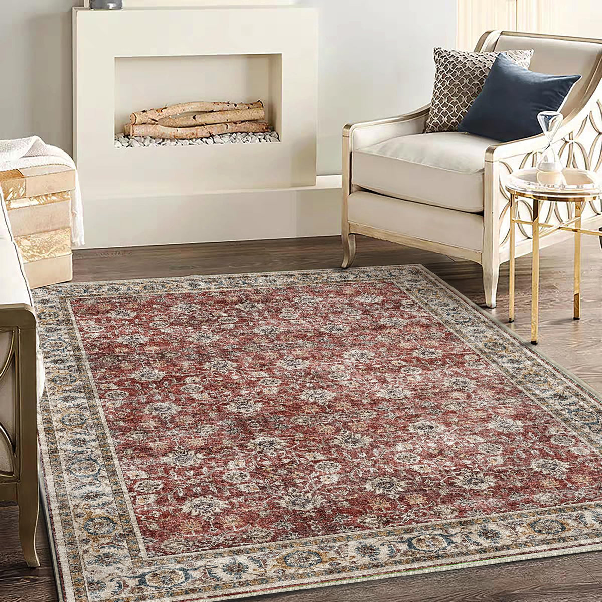 CHAMPLANT 6'x9' Washable Vintage Area Rug Boho Chic Medallion Distressed Design Non-Shedding Easy Care Ideal for High Traffic Areas in Living Room Bedroom Kitchen Office Large Carpet