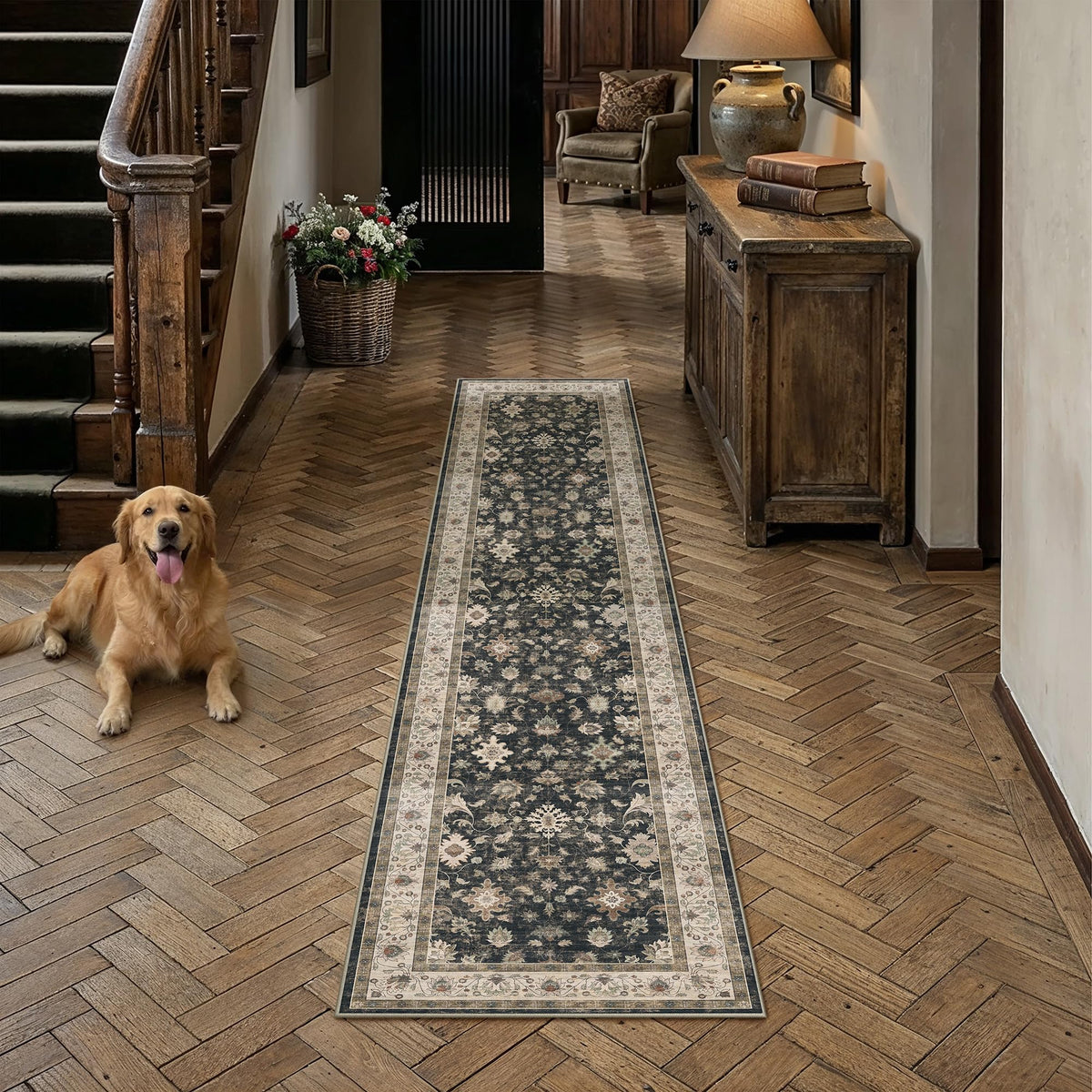 HUGEAR 3x5 Colorful Retro Floral Washable Area Rug for Entryway