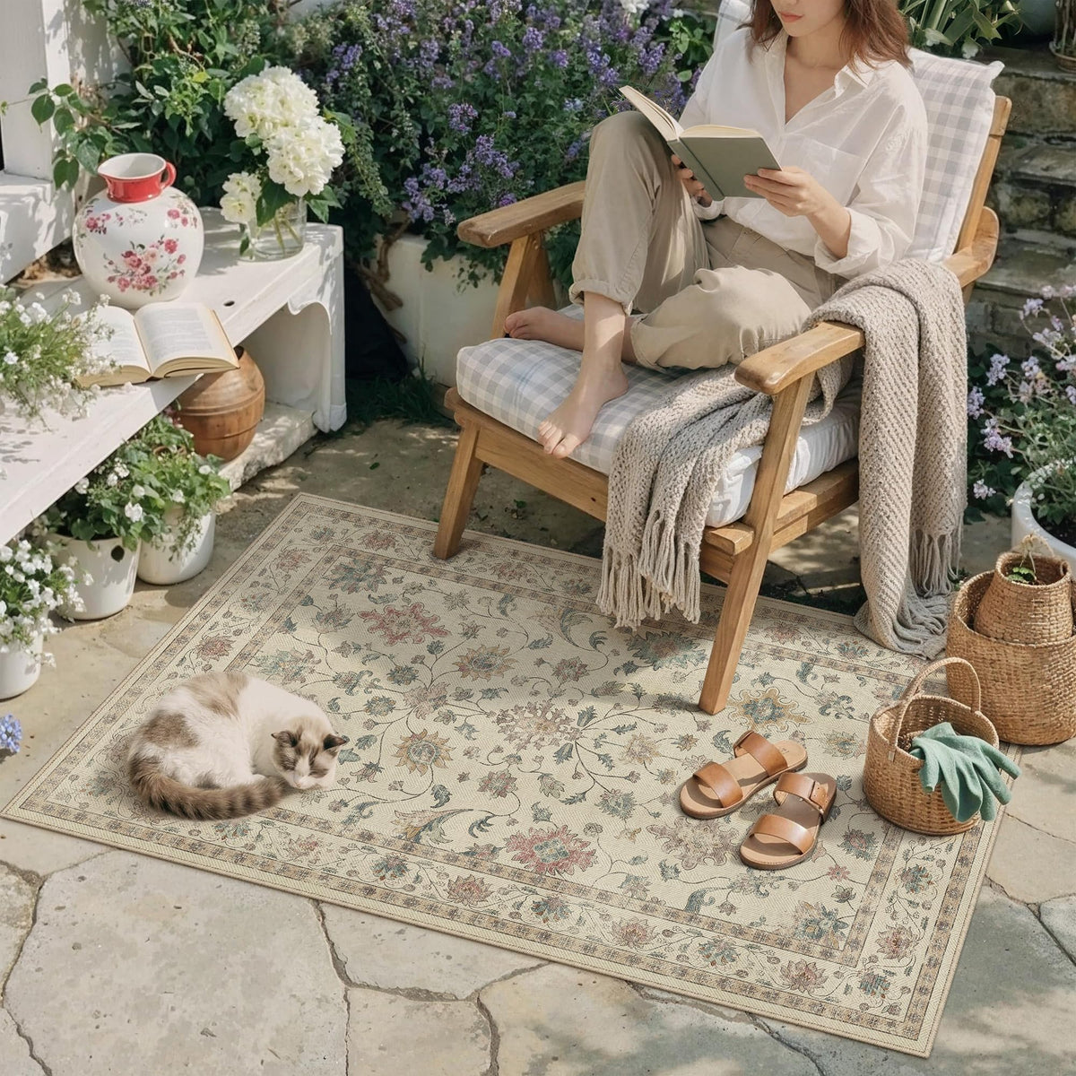 HUGEAR 3x5 Colorful Retro Floral Washable Area Rug for Entryway