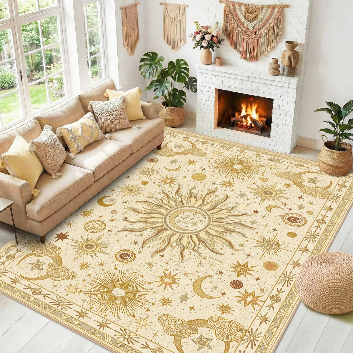 Vacuum-Friendly, 5x7 Washable Area Rug, Black Gold Beige Red