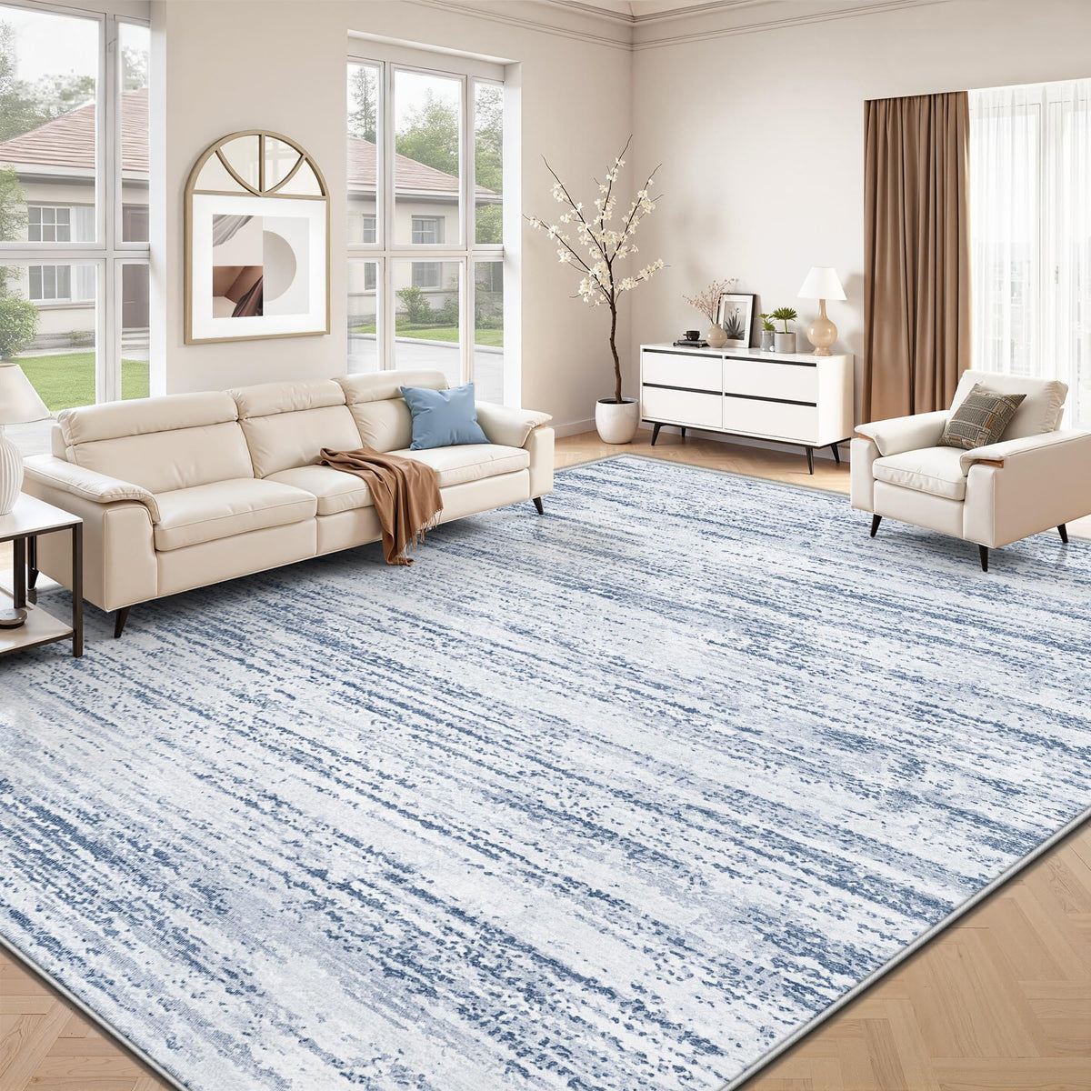 Area Rug 6x9 Living Room Rugs: Washable Modern Rug Non-Slip Soft Rugs Stain Resistant Printed Rug Indoor Carpet for Bedroom Kitchen Dining Room Nursery Home(Beige, 6'x9')
