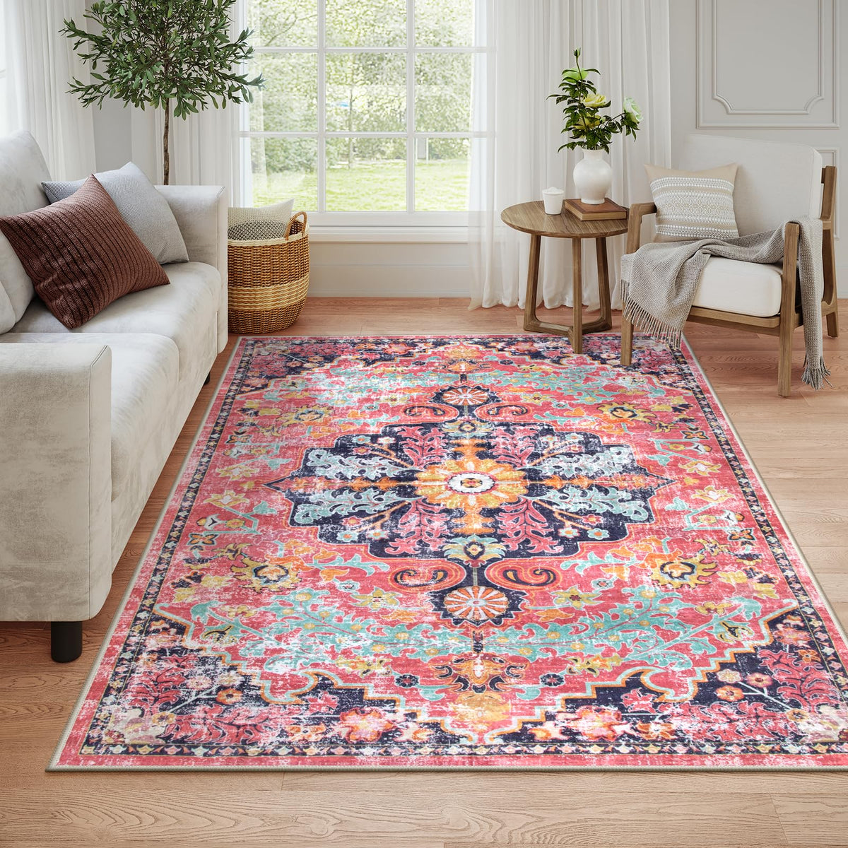 Lahome Felice Boho Tribal 2x3 Washable Small Rugs for Entryway Doormat Indoor Entrance, Throw Rugs with Rubber Backing, Bohemian Soft Non-Slip Bathroom Carpet for Bath Front Door Kitchen Floor