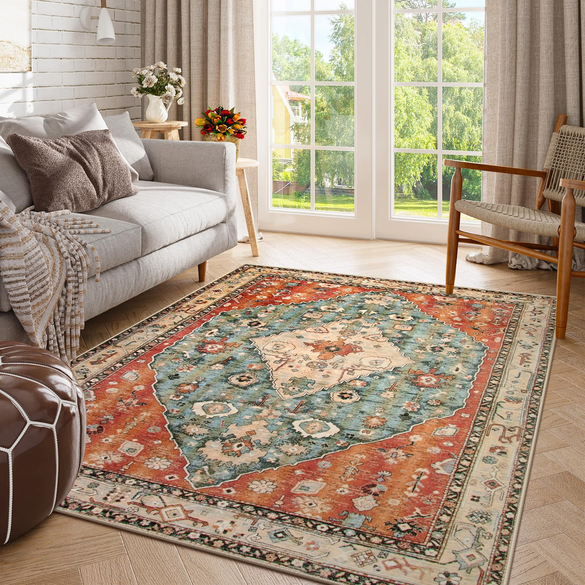 Lahome Felice Boho Tribal 2x3 Washable Small Rugs for Entryway Doormat Indoor Entrance, Throw Rugs with Rubber Backing, Bohemian Soft Non-Slip Bathroom Carpet for Bath Front Door Kitchen Floor