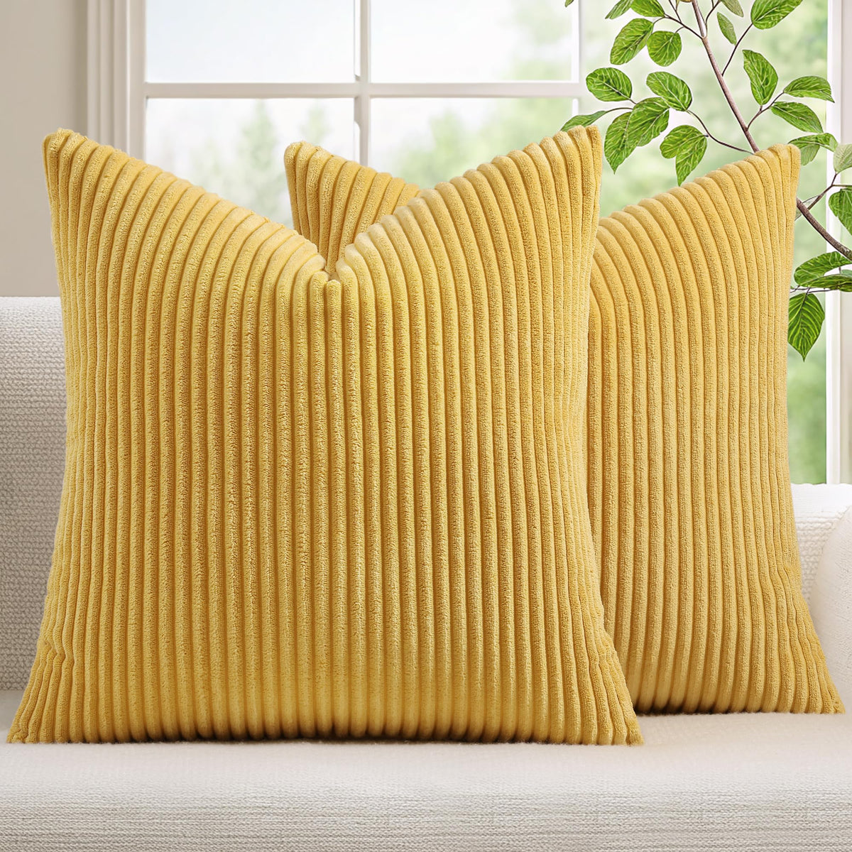 Mecatny Corduroy Fall Throw Pillow Covers 18x18 Set of 2 Olive Green