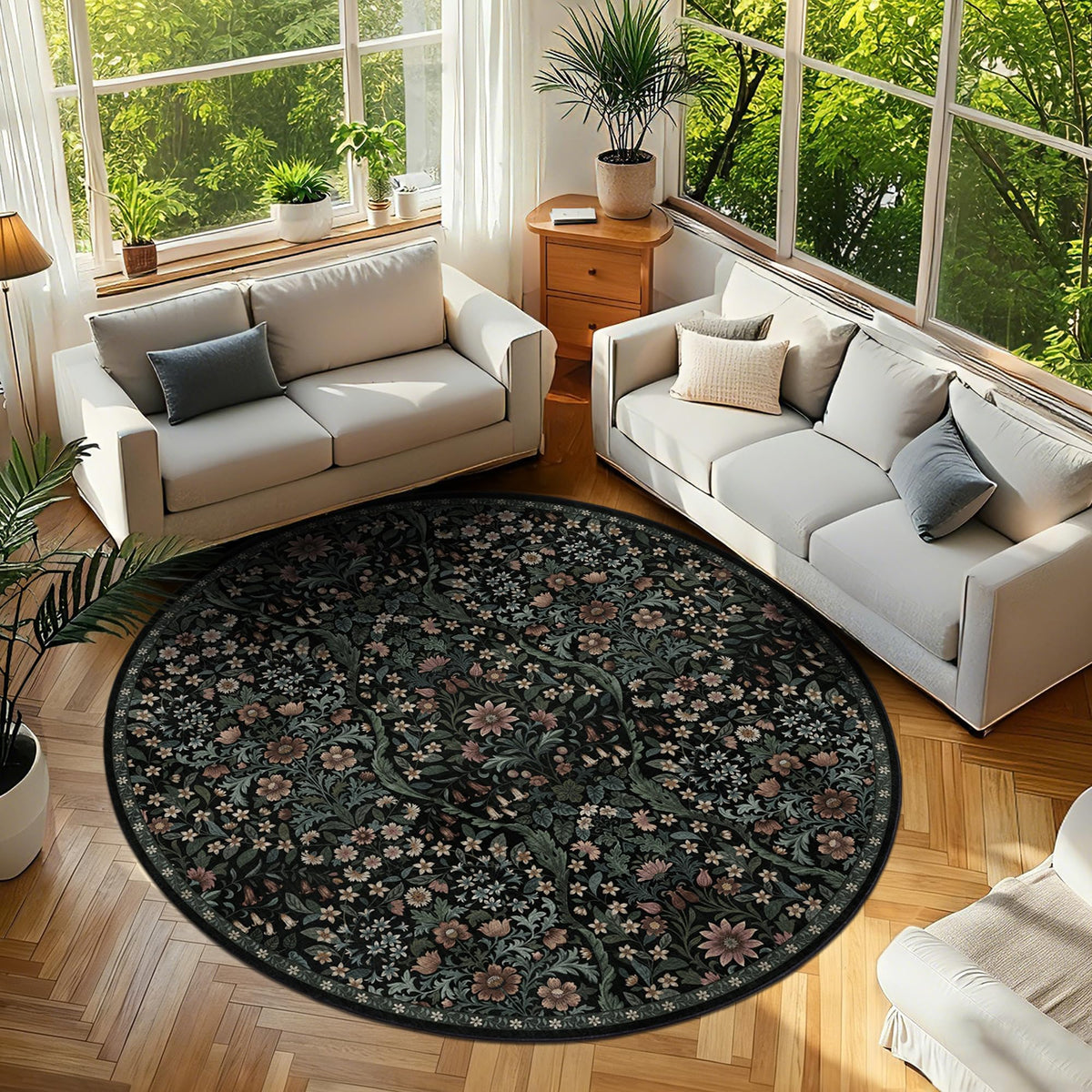 Floral Area Rug 5x7 Botanical Washable Carpet for Living Room