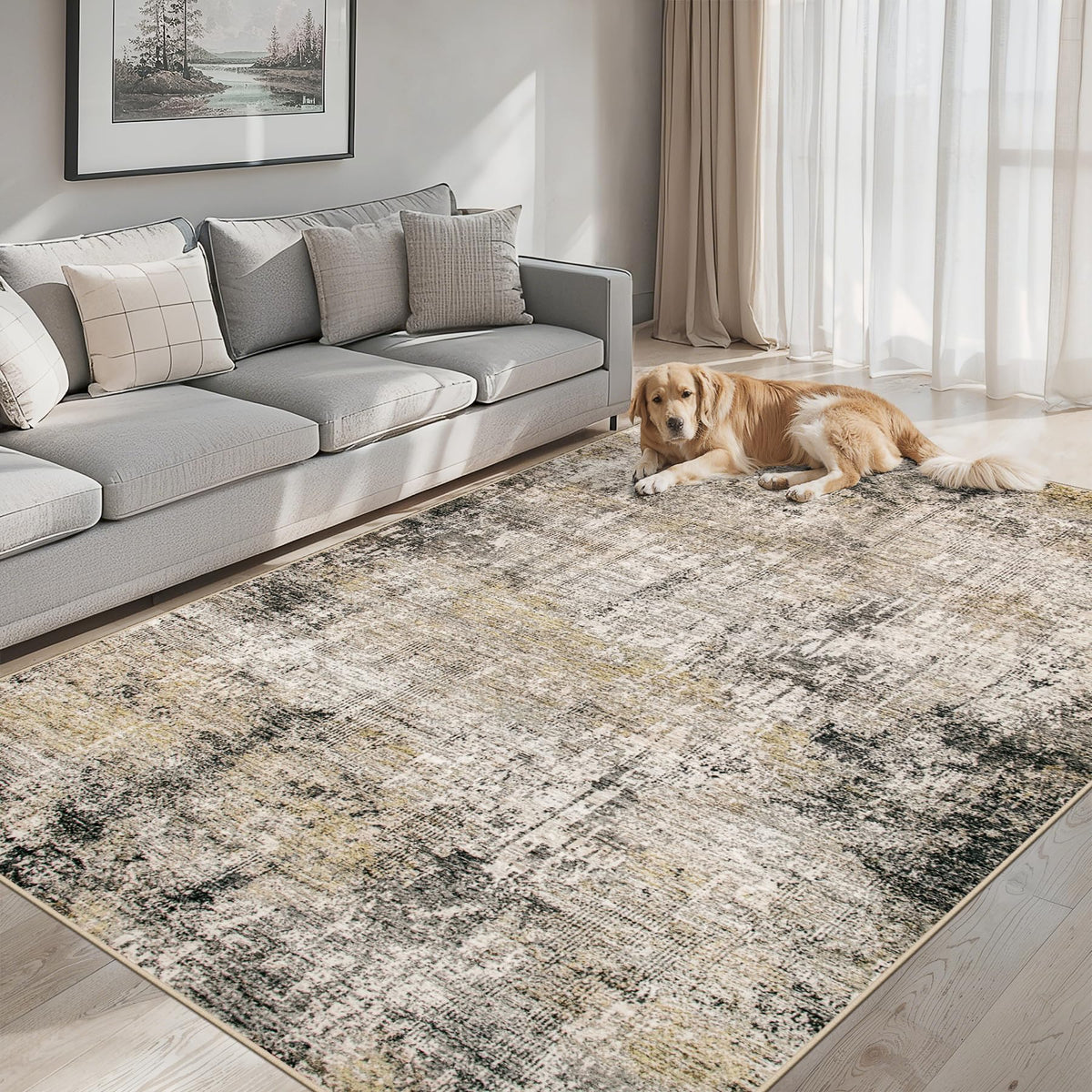 PLHXFR 8x10 Area Rug Living Room: Modern Abstract Washable Carpet Multi