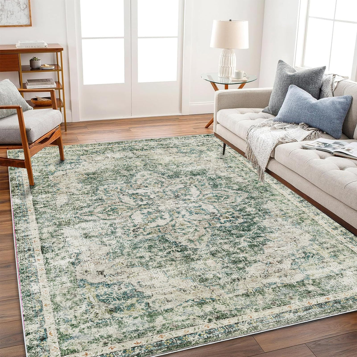 CHAMPLANT 6'x9' Washable Vintage Area Rug Boho Chic Medallion Distressed Design Non-Shedding Easy Care Ideal for High Traffic Areas in Living Room Bedroom Kitchen Office Large Carpet