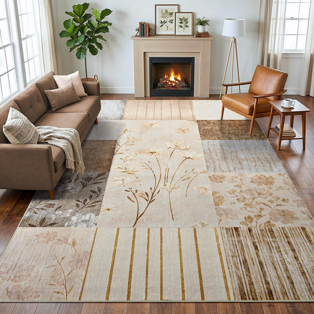 4'x6' Colorful Geometric Patchwork Floral Area Rug