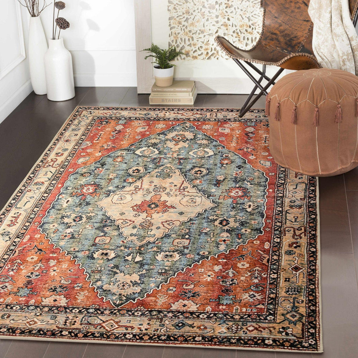 Lahome Felice Boho Tribal 2x3 Washable Small Rugs for Entryway Doormat Indoor Entrance, Throw Rugs with Rubber Backing, Bohemian Soft Non-Slip Bathroom Carpet for Bath Front Door Kitchen Floor