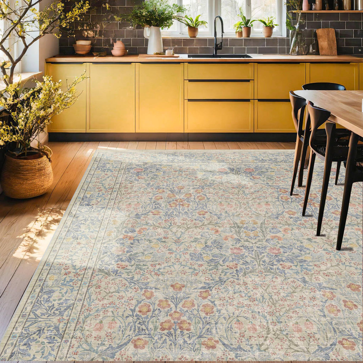 Vintage Floral Dark Green 3x5 Area Rugs for Entryway, Kitchen, Bedroom Beside Rug, Laundry Room, Non-Slip Low Pile Ultra Soft Stain Resistant Small Carpet