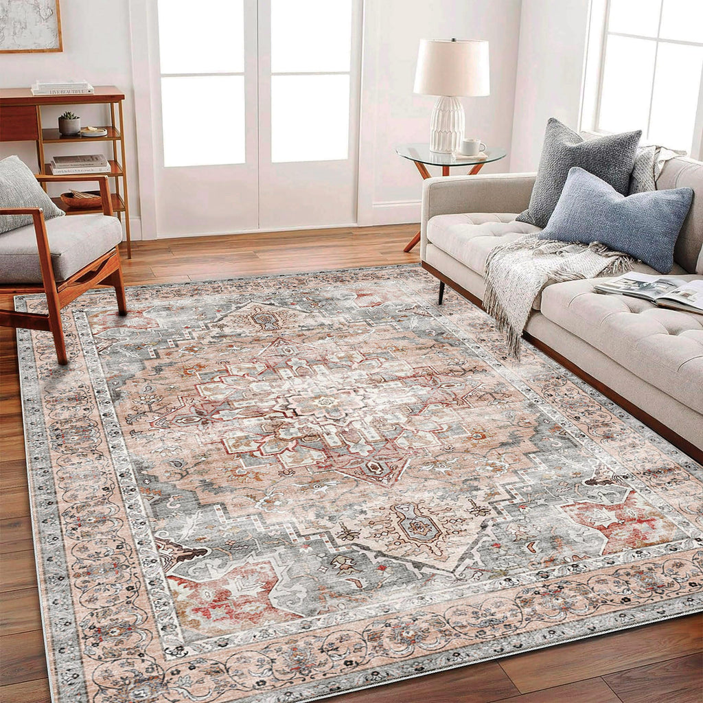 CHAMPLANT 6'x9' Washable Vintage Area Rug Boho Chic Medallion Distressed Design Non-Shedding Easy Care Ideal for High Traffic Areas in Living Room Bedroom Kitchen Office Large Carpet