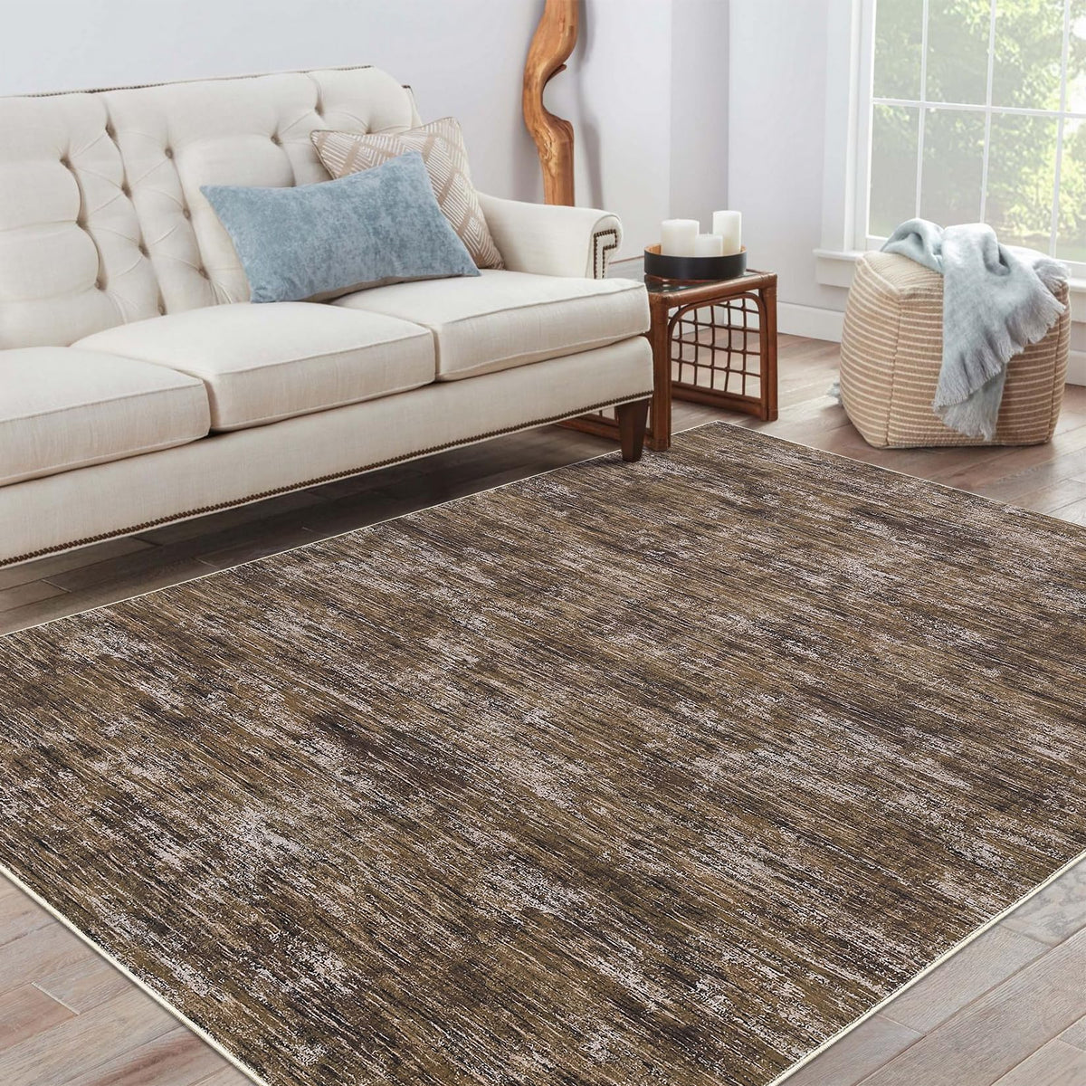 RUGSREAL Bedroom Area Rug 4x6 Modern Abstract Area Rug Stain Resistant Small Living Room Rug Contemporary Dining Room Rug Non-Slip Solid Rug Aesthetic Accent Floor Carpet for Kitchen Office, Dark Grey