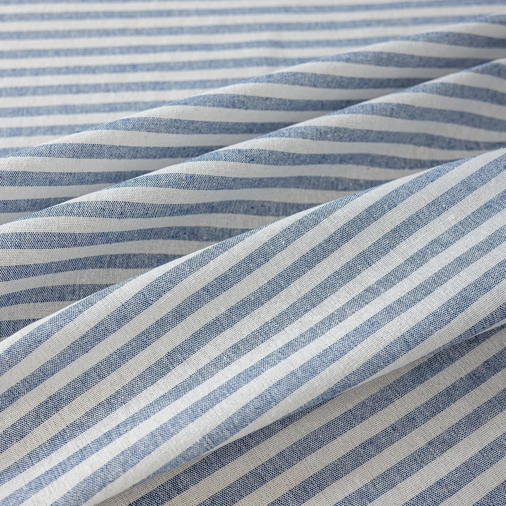 Striped Cotton Blend Tablecloth Ruffled Table Cloth Blue, 60"×120"