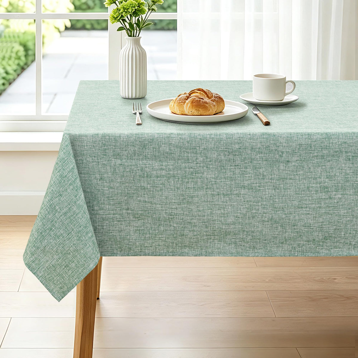 Hiasan Beige Faux Linen Rectangle Tablecloth 54 x 80 Inch for Dining Room
