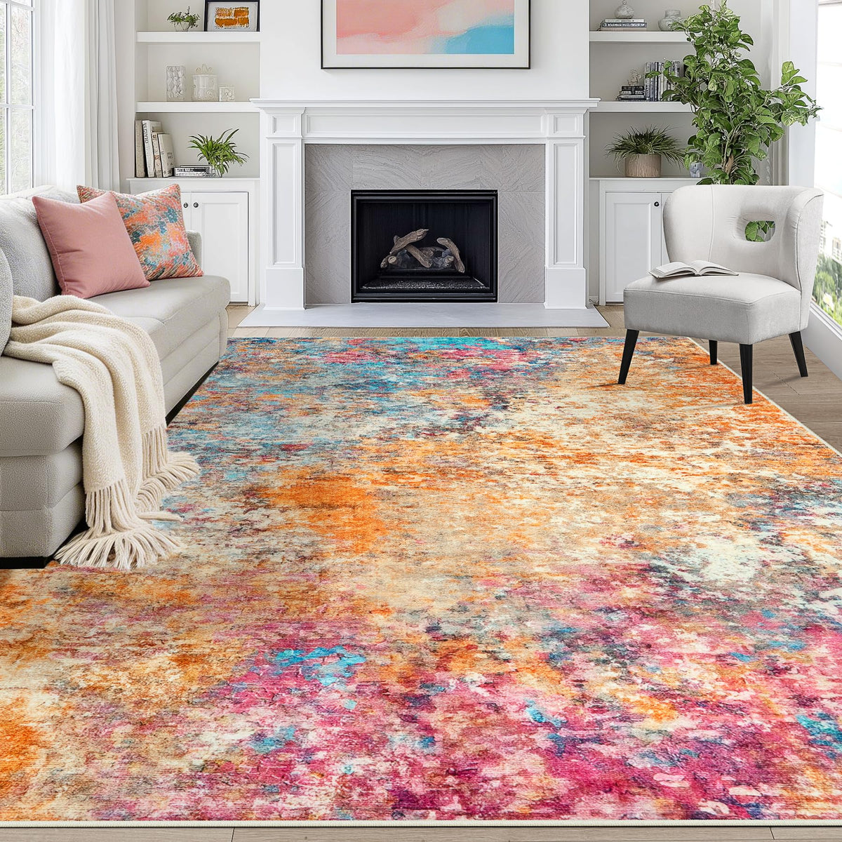 8x10 Area Rugs for Living Room Washable Bedroom Dining Room Blue Grey