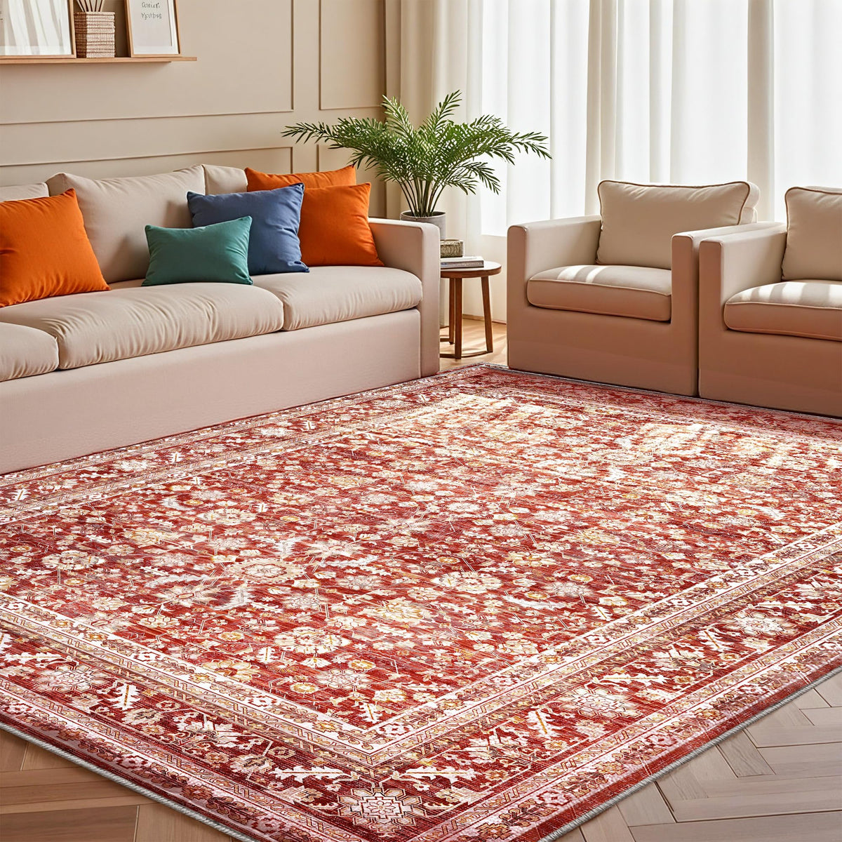 OPPODREAM Vintage Blue Area Rugs 5x7, Washable Rug for Living Room