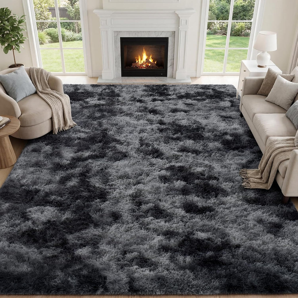 PLHXFR 8x10 Area Rugs Living Room: Fluffy Bedroom Soft Shag Rug Black Grey