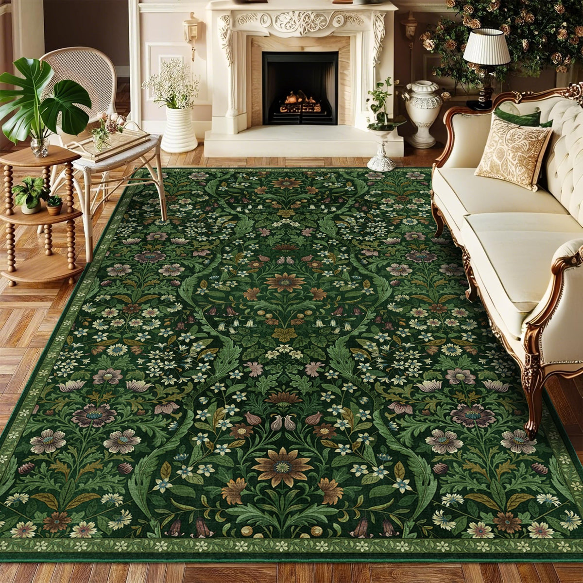 Floral Area Rug 5x7 Botanical Washable Carpet for Living Room