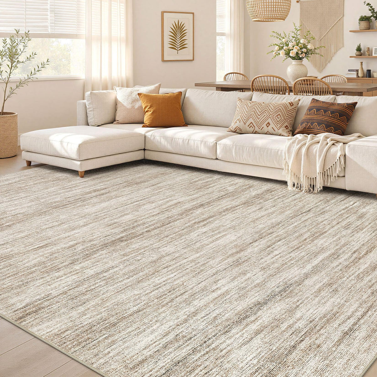 Nakagishi Boho 5x7 Area Rug Living Room Rugs Machine Washable Beige/Brown