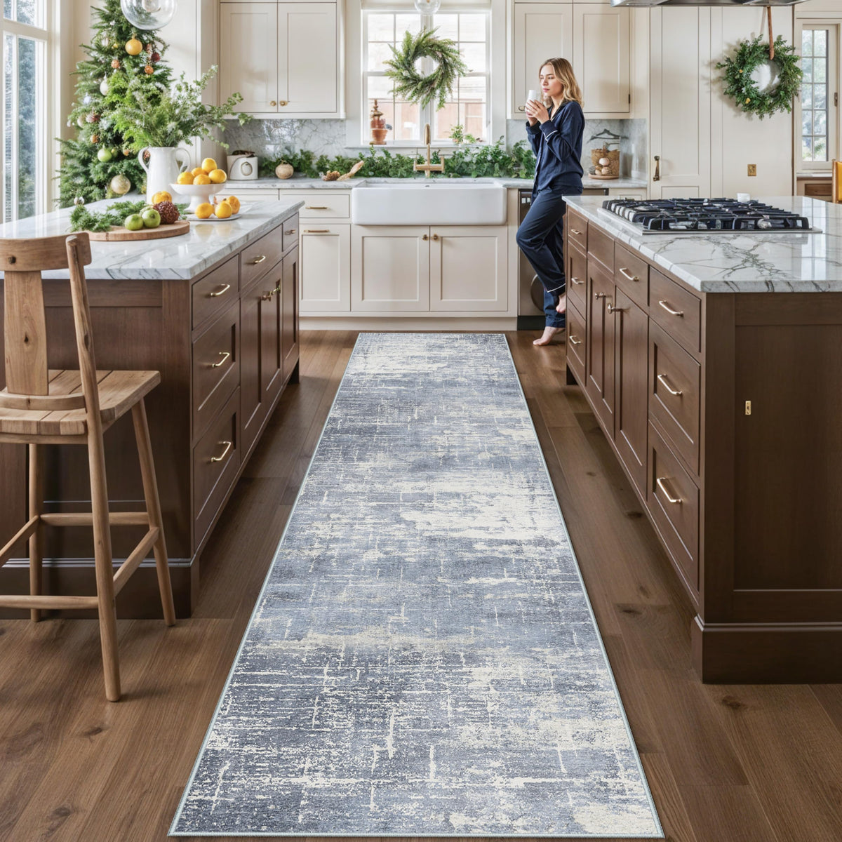 Hallway Washable Runner Rug - 2x10 Kitchen Rugs Entryway Rug Runner Vintage Soft Floor Mat Non Slip Indoor Farmhouse Carpet for Bathroom Living Room Bedroom (2 X 10, Beige)