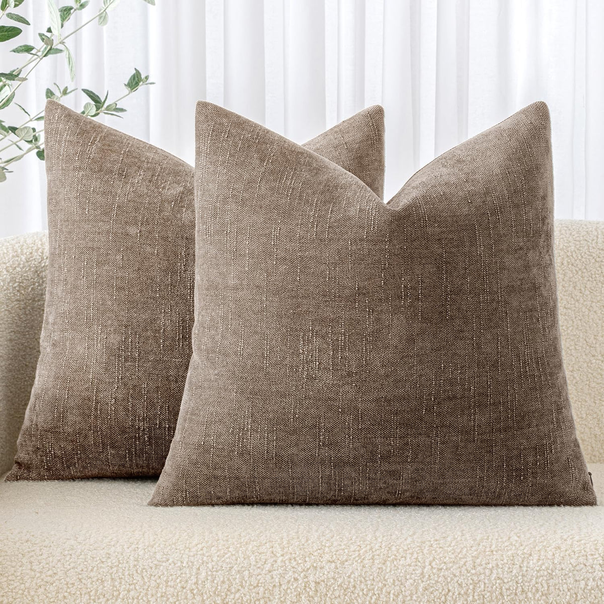 MIULEE Textured Chenille Throw Pillow Covers 20x20 Inch Taupe Grey