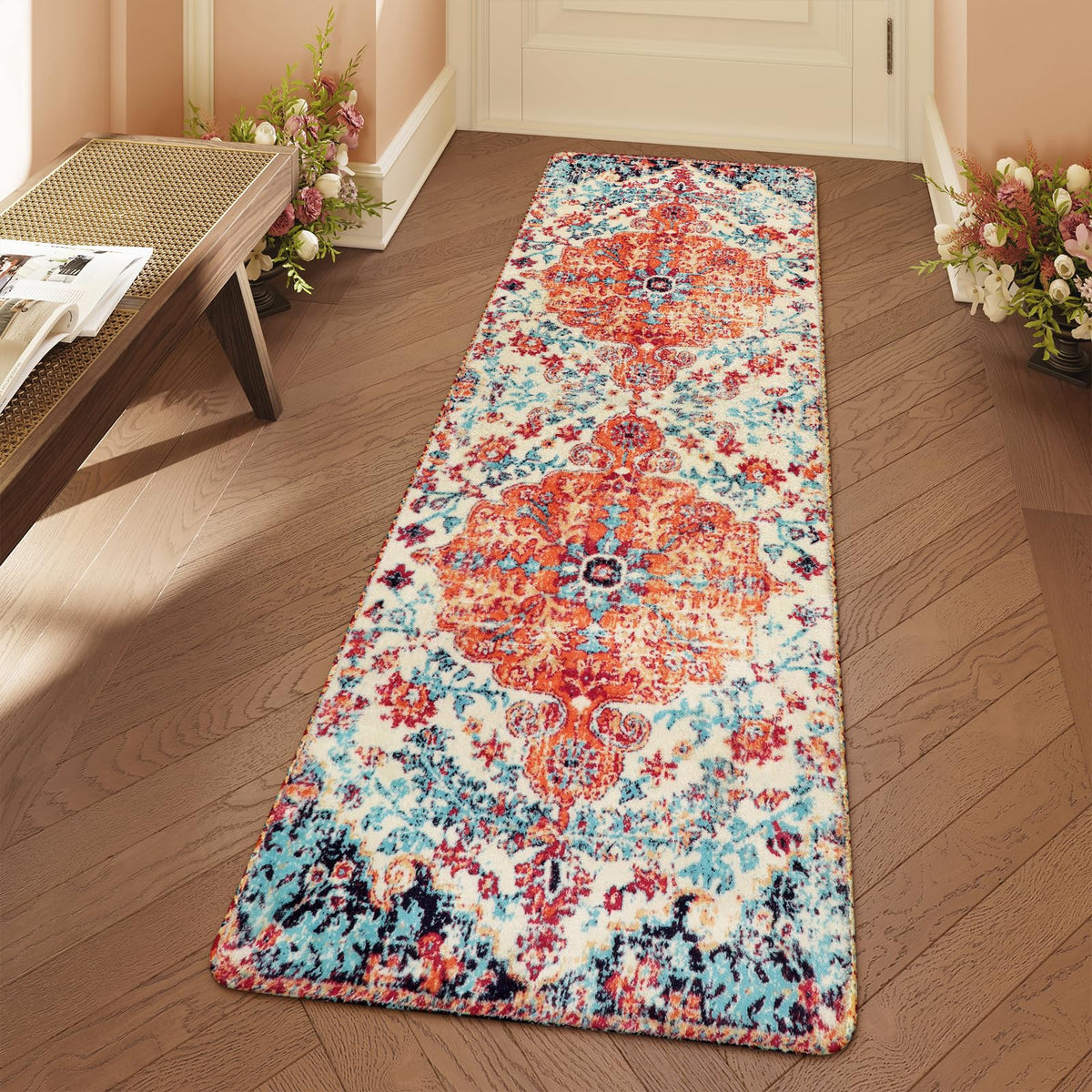 Lahome Felice Boho Tribal 2x3 Washable Small Rugs for Entryway Doormat Indoor Entrance, Throw Rugs with Rubber Backing, Bohemian Soft Non-Slip Bathroom Carpet for Bath Front Door Kitchen Floor