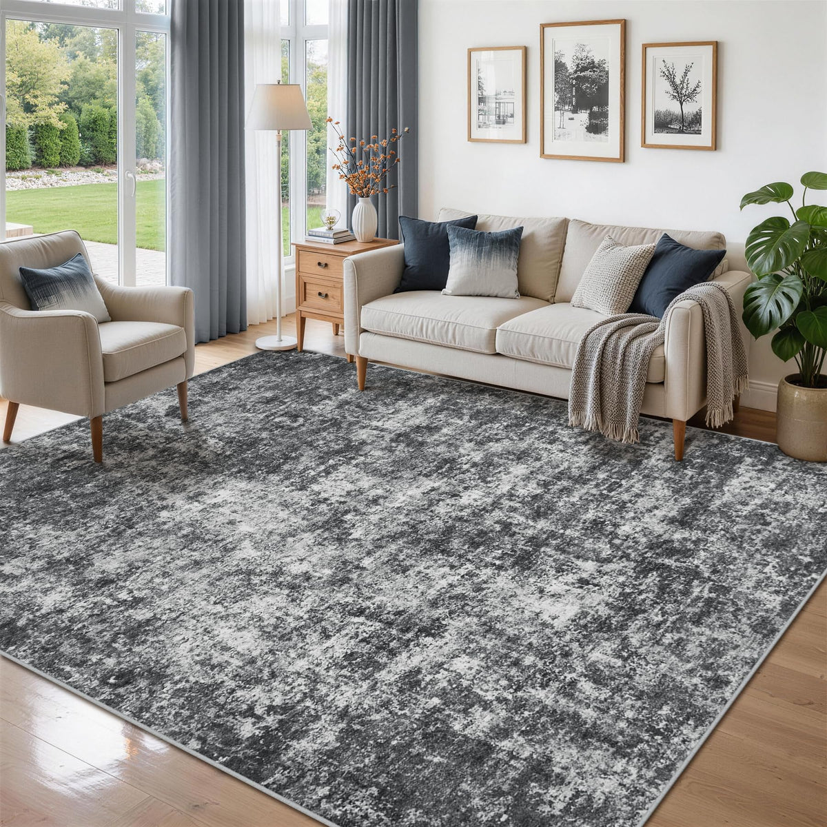 8x10 Area Rugs for Living Room Washable Bedroom Dining Room Blue Grey