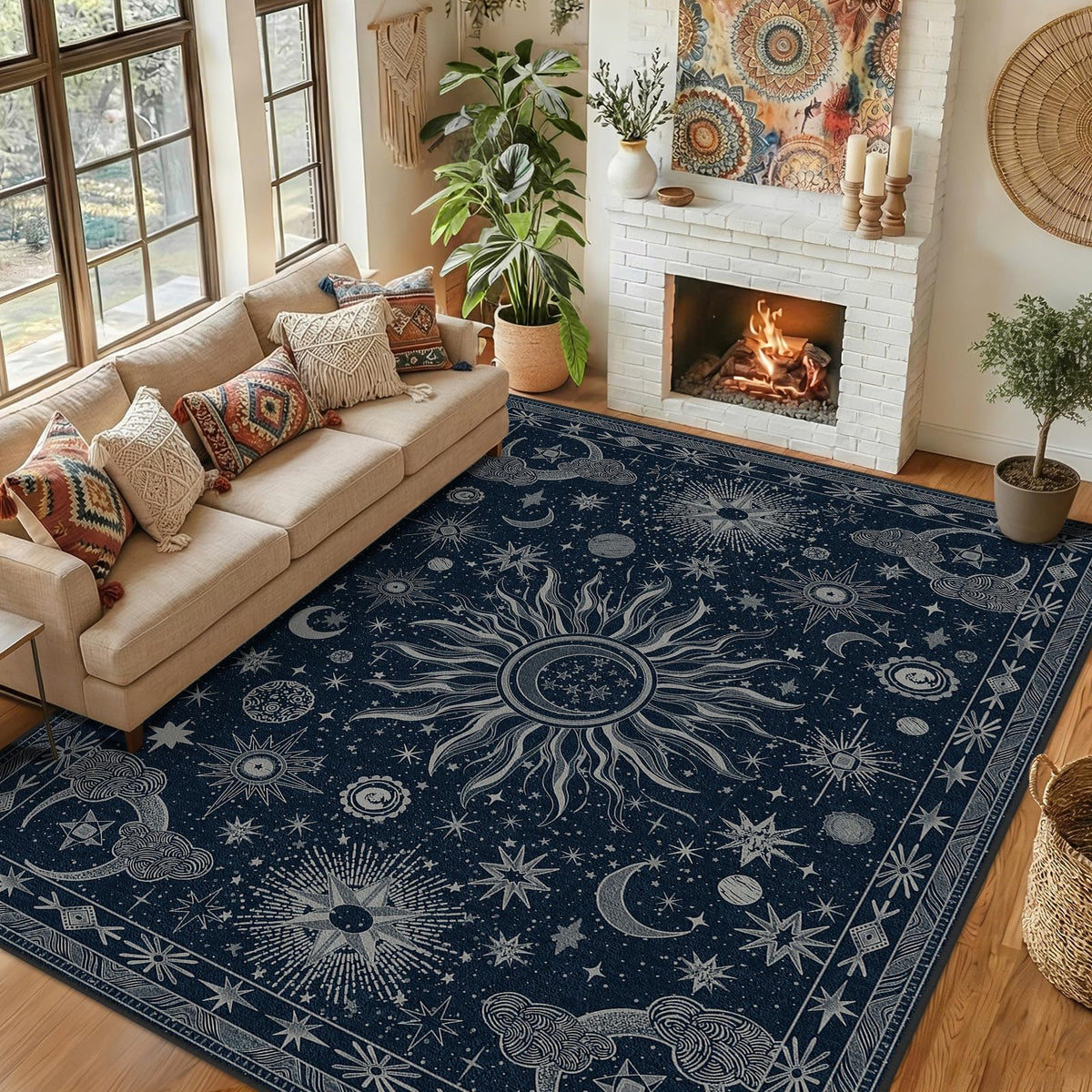Vacuum-Friendly, 5x7 Washable Area Rug, Black Gold Beige Red