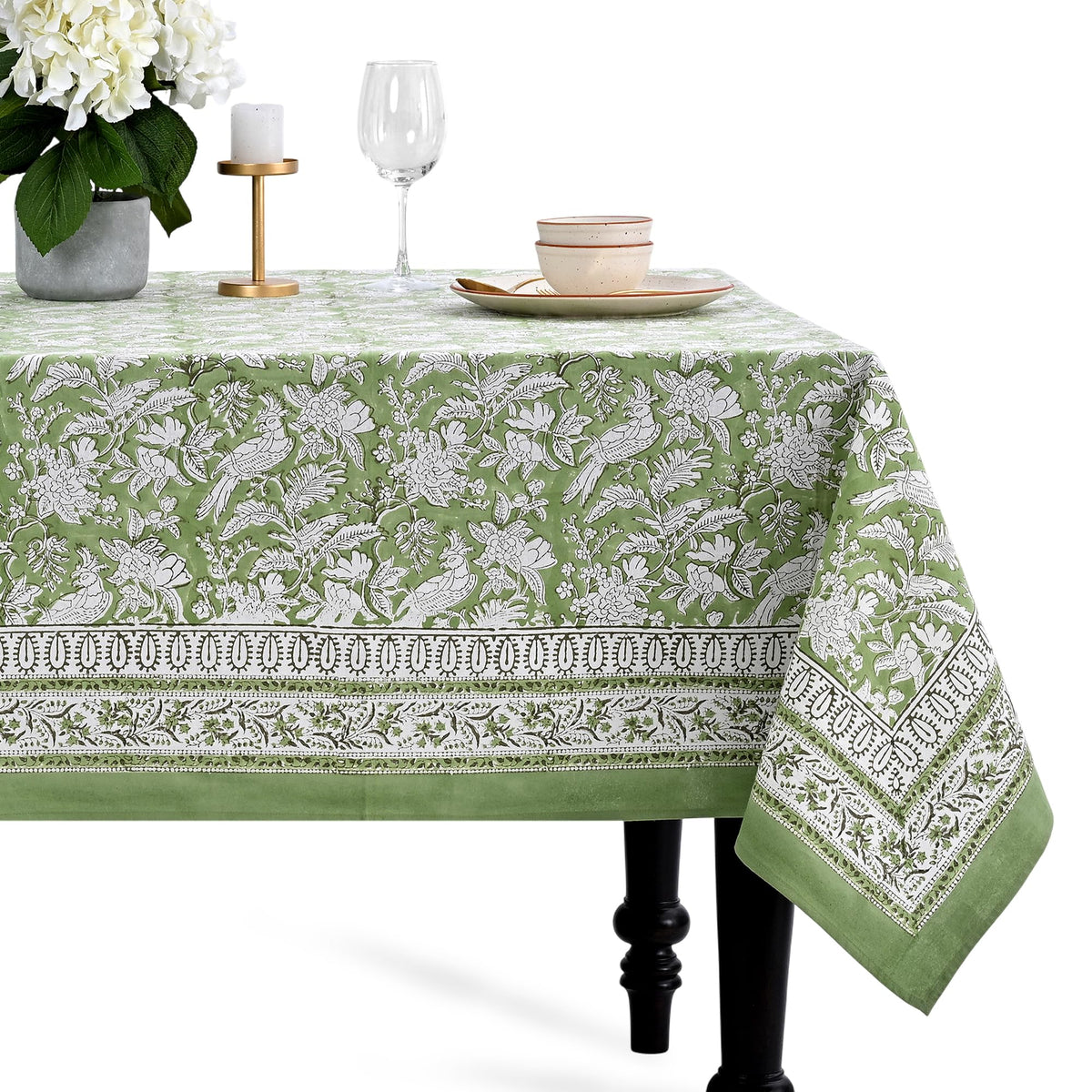 CPC Tablecloth 100% Cotton 70x108 Inch Indian Block Print Rectangle Table Cover, Blue Table Cloth for Weddings, Spring/Summer, Barbeque - Apatite Blue