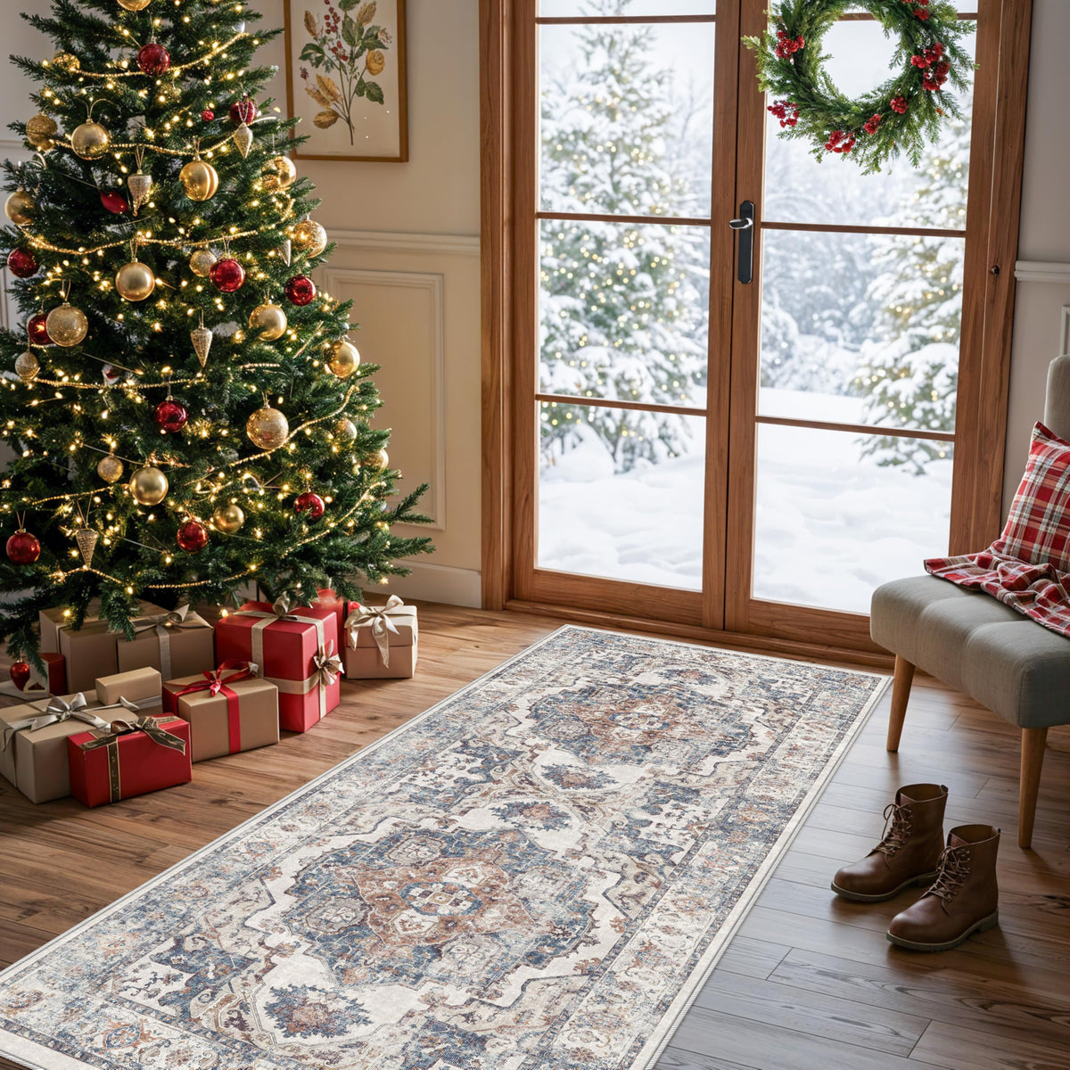 Hallway Washable Runner Rug - 2x10 Kitchen Rugs Entryway Rug Runner Vintage Soft Floor Mat Non Slip Indoor Farmhouse Carpet for Bathroom Living Room Bedroom (2 X 10, Beige)
