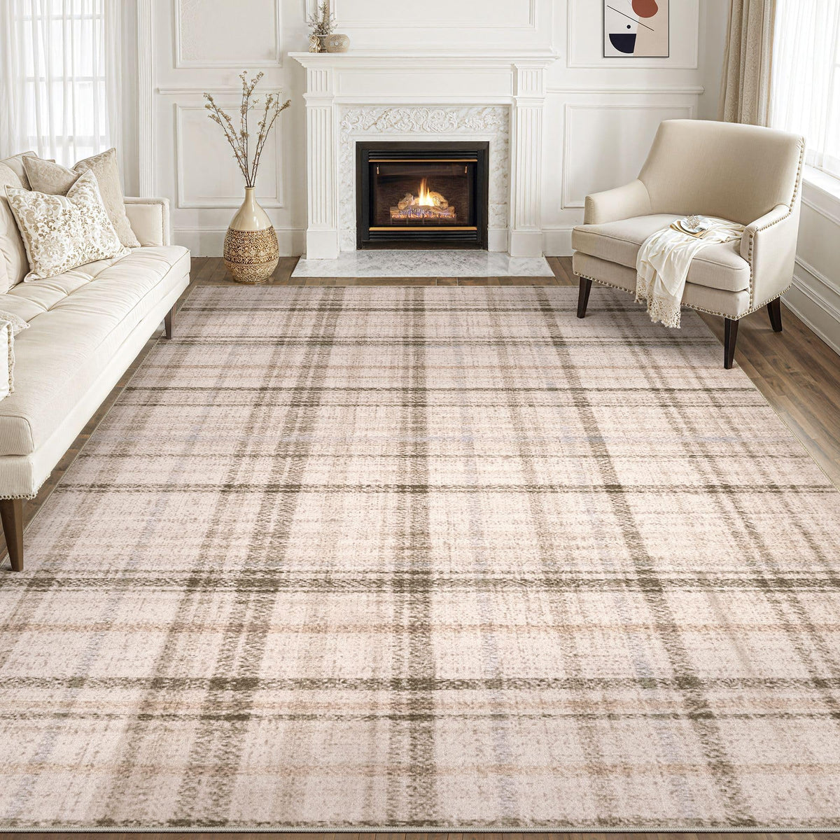 Tortania Area Rug Living Room Rugs - 5x7 Washable Large Soft Neutral Boho Moroccan Bohemian Farmhouse Rug Indoor Floor Carpet for Bedroom Under Dining Table Home Office Decor - Cream Brown