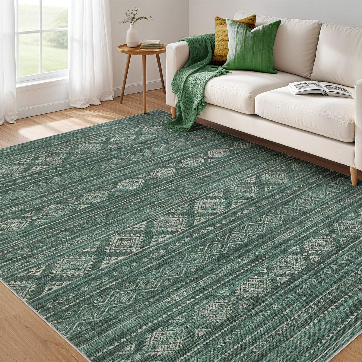 Nakagishi Boho 5x7 Area Rug Living Room Rugs Machine Washable Beige/Brown