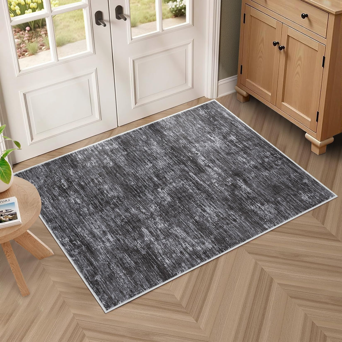 RUGSREAL Bedroom Area Rug 4x6 Modern Abstract Area Rug Stain Resistant Small Living Room Rug Contemporary Dining Room Rug Non-Slip Solid Rug Aesthetic Accent Floor Carpet for Kitchen Office, Dark Grey