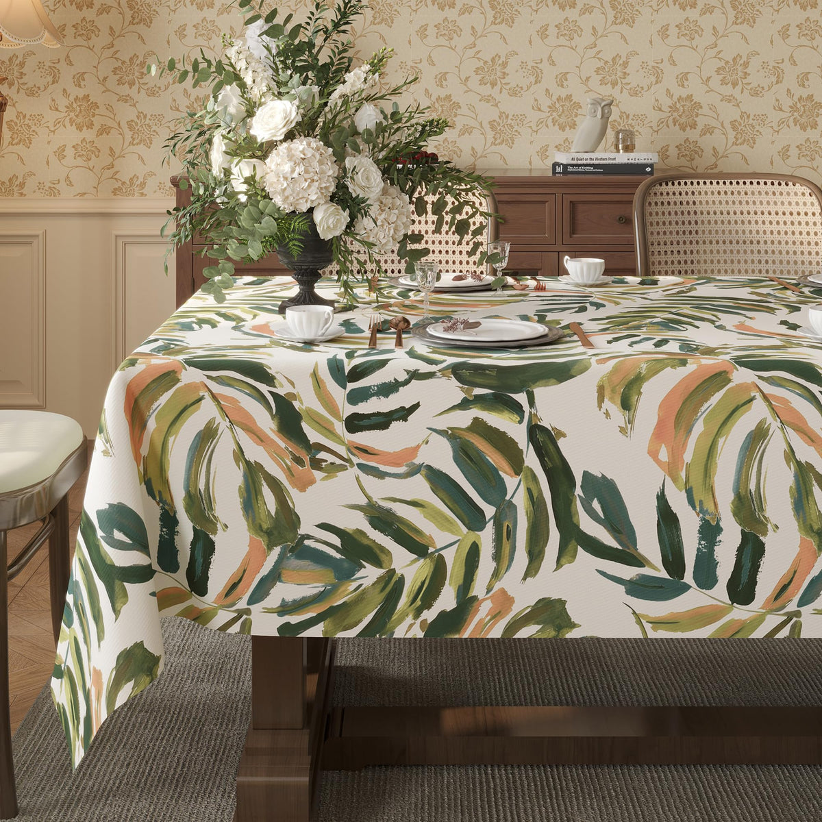 Rectangle Table Cloth,100% Waterproof Tablecloth Oil Proof Spill Proof Vinyl Table Cloth, Wipe Clean Plastic Table Cover for Dining, Camping, Indoor and Outdoor 52" x 70",Leaves