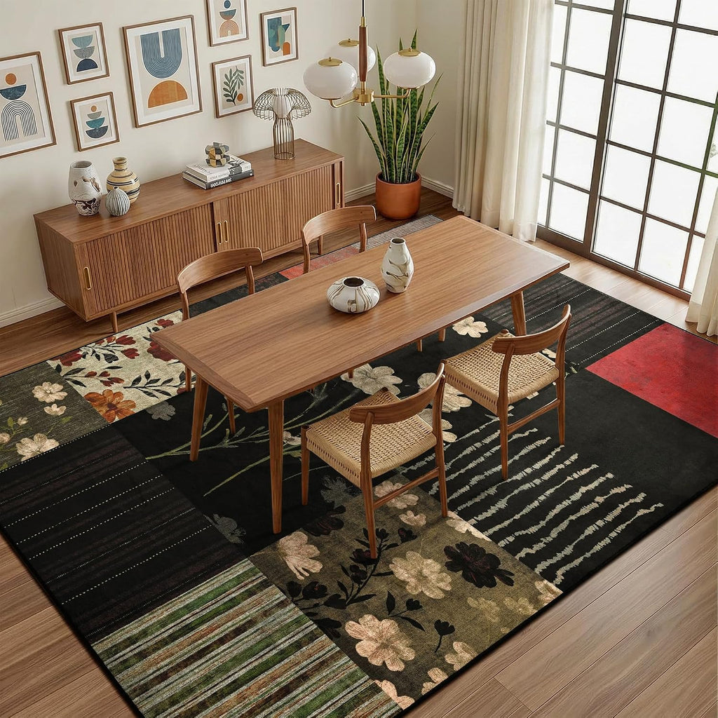 4'x6' Colorful Geometric Patchwork Floral Area Rug