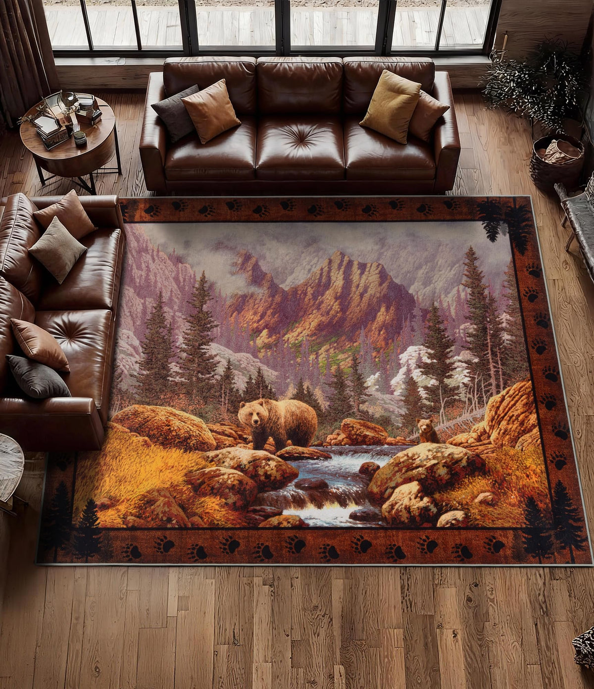 YIHOUSE Washable Rustic Cabin Area Rugs 5x7 Brown