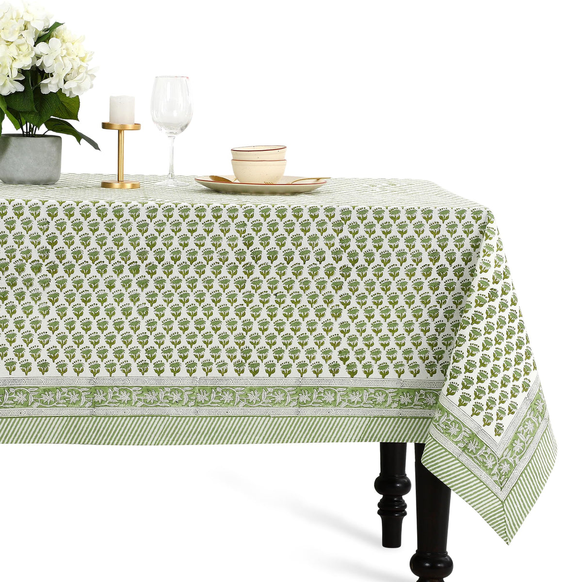 CPC Tablecloth 100% Cotton 70x108 Inch Indian Block Print Rectangle Table Cover, Blue Table Cloth for Weddings, Spring/Summer, Barbeque - Apatite Blue