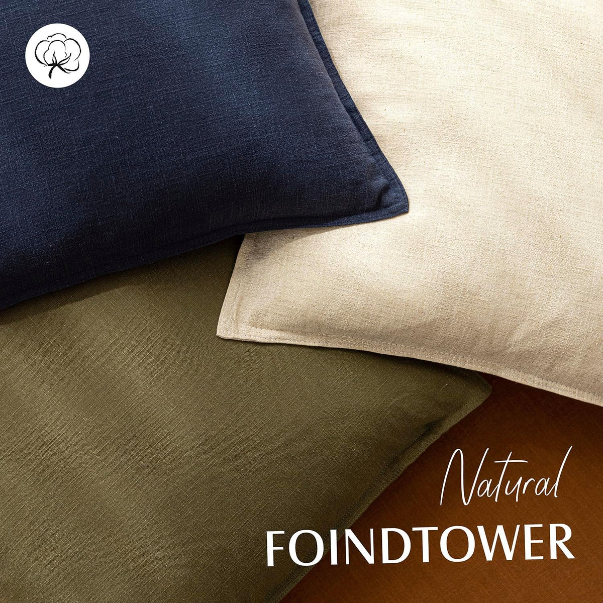 Foindtower Linen Solid Decorative Throw Pillow Covers 18x18 Natural Beige