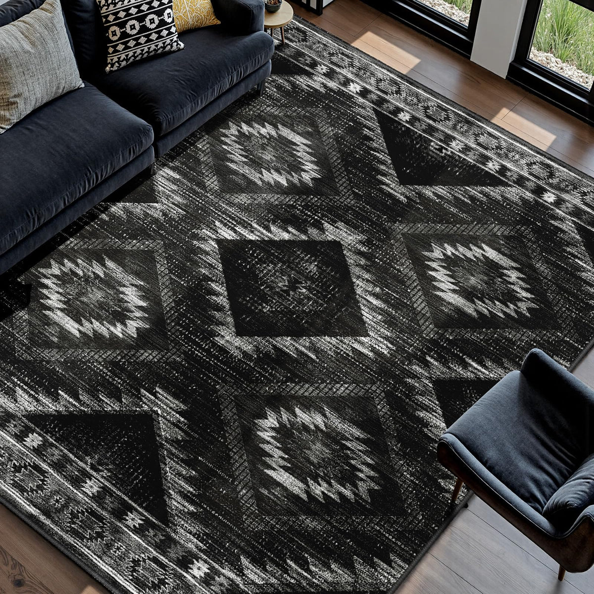 BESTSWEETIE 5'x7' Washable Area Rug for Living Room Bedroom Black