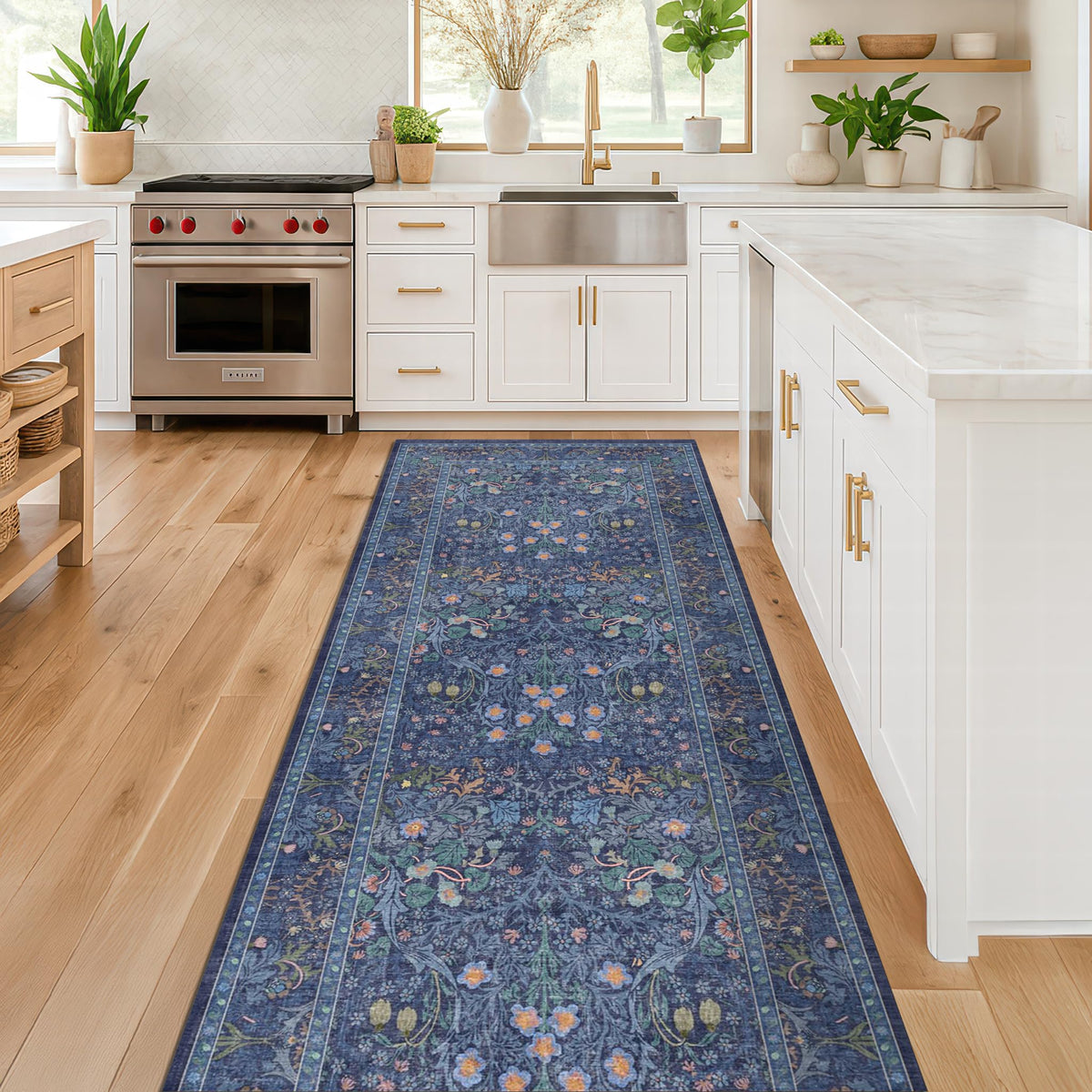 Vintage Floral Dark Green 3x5 Area Rugs for Entryway, Kitchen, Bedroom Beside Rug, Laundry Room, Non-Slip Low Pile Ultra Soft Stain Resistant Small Carpet