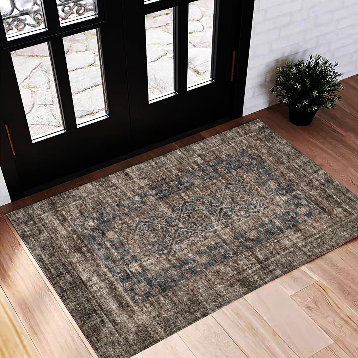 CHAMPLANT 6'x9' Washable Vintage Area Rug Boho Chic Medallion Distressed Design Non-Shedding Easy Care Ideal for High Traffic Areas in Living Room Bedroom Kitchen Office Large Carpet