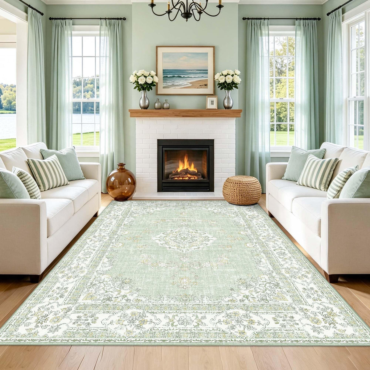 Soft Pink Rug for Girls Room: 5x8 Vintage Washable Carpet Bedroom Nursery