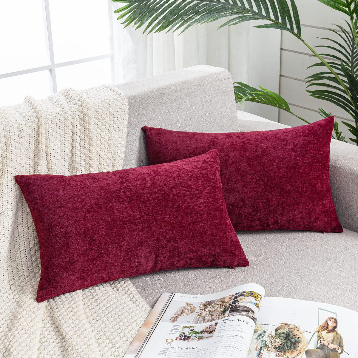 GAWAMAY Decorative Throw Pillow Covers 16x16 Inch Set of 2, Super Soft Chenille Square Pillows Farmhouse Fall Pillowcase for Living Room Bedroom Sofa Couch Cushion Cover Navy Blue 40x40cm