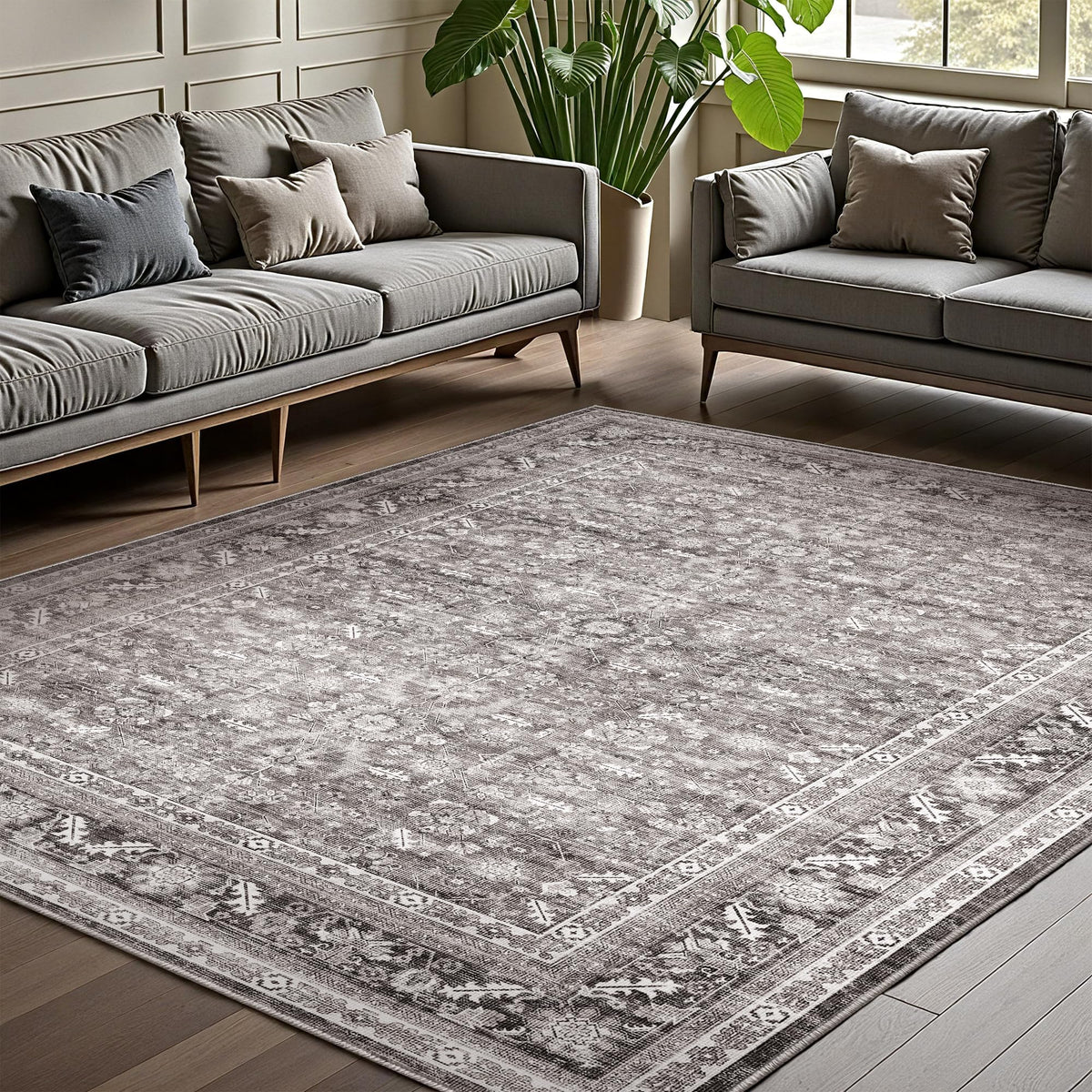 OPPODREAM Vintage Blue Area Rugs 5x7, Washable Rug for Living Room
