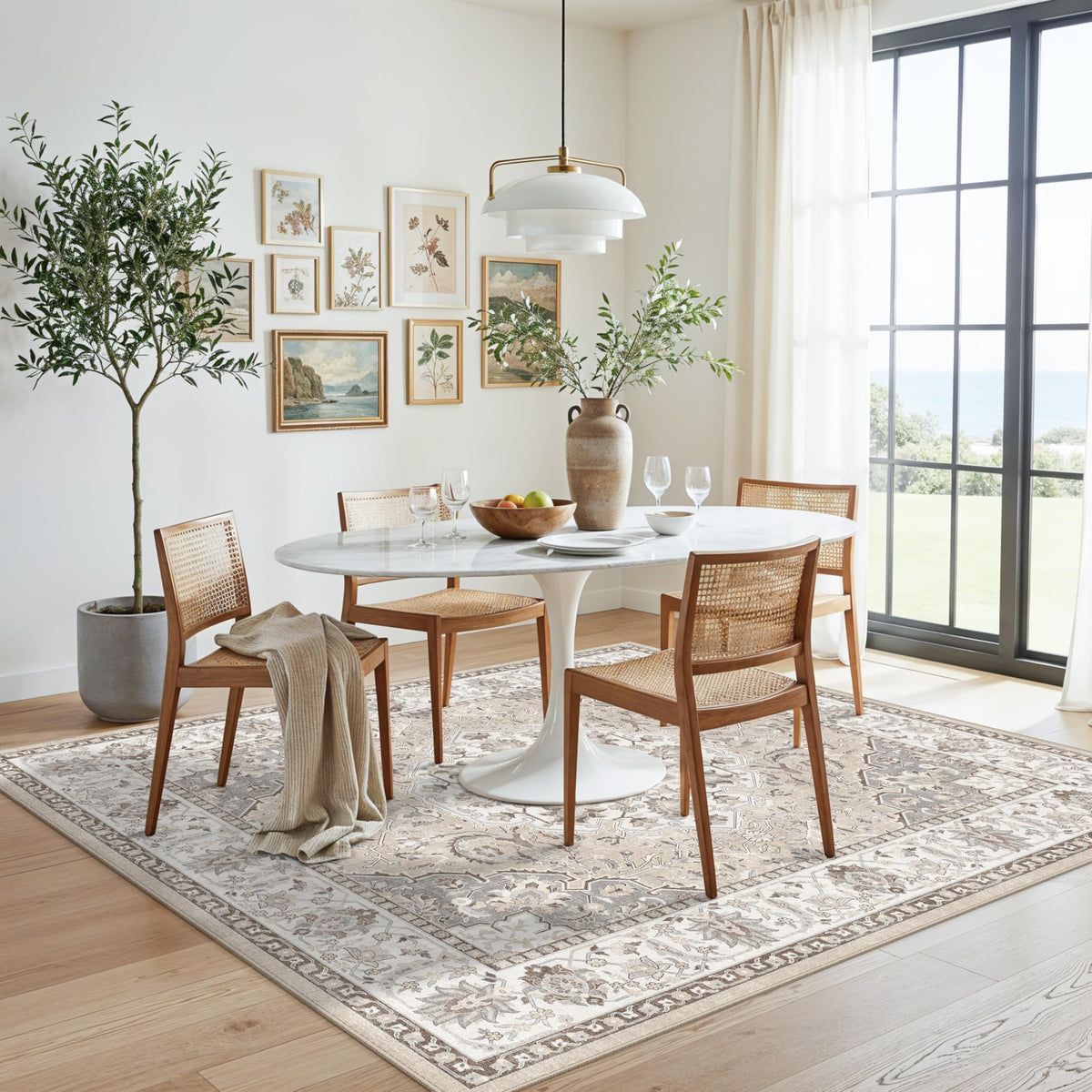 Hallway Washable Runner Rug - 2x10 Kitchen Rugs Entryway Rug Runner Vintage Soft Floor Mat Non Slip Indoor Farmhouse Carpet for Bathroom Living Room Bedroom (2 X 10, Beige)