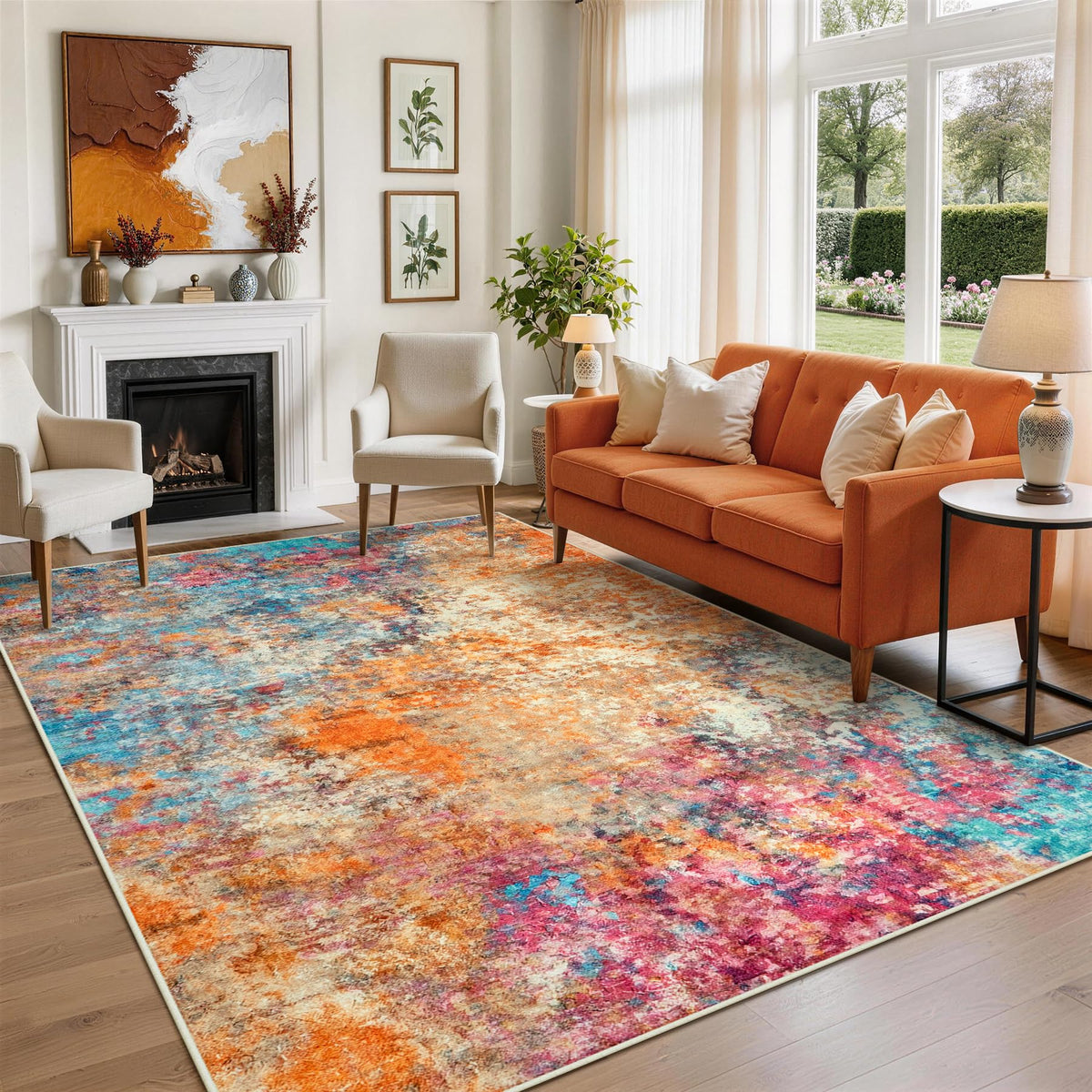 8x10 Area Rugs for Living Room Washable Bedroom Dining Room Blue Grey