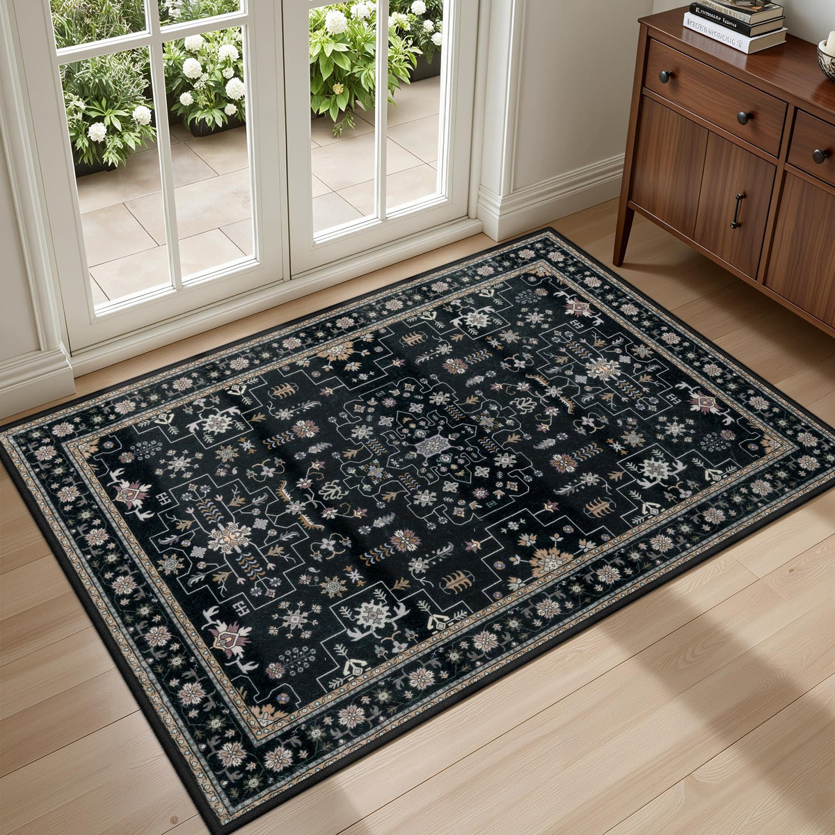 5x7 Area Rugs Living Room: Washable Vintage Rug for Bedroom Beige