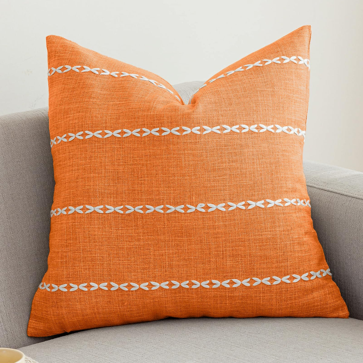 vctops Rustic Lattice Cotton Linen Decorative Throw Pillow Cover Embroidery Square Cushion Cover Pillowcase for Sofa Bedroom Couch (Plaid Coffee,18"x18")