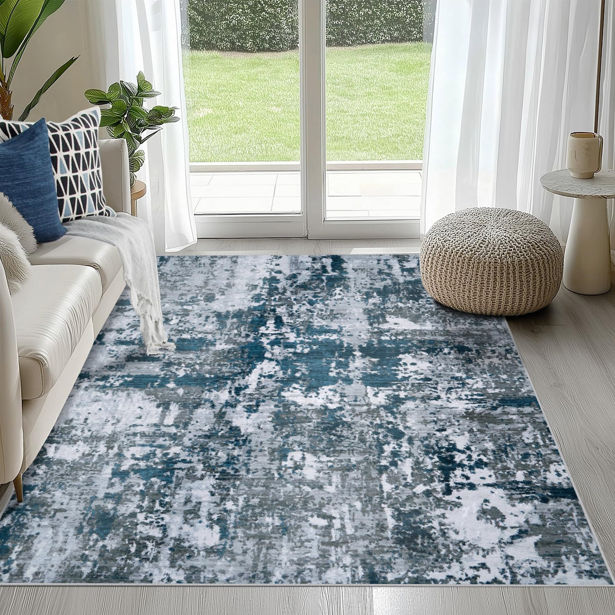 8x10 Area Rugs for Living Room Washable Bedroom Dining Room Blue Grey