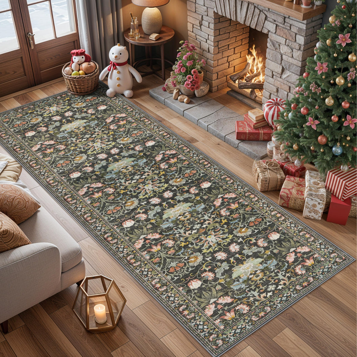 Hallway Washable Runner Rug - 2x10 Kitchen Rugs Entryway Rug Runner Vintage Soft Floor Mat Non Slip Indoor Farmhouse Carpet for Bathroom Living Room Bedroom (2 X 10, Beige)